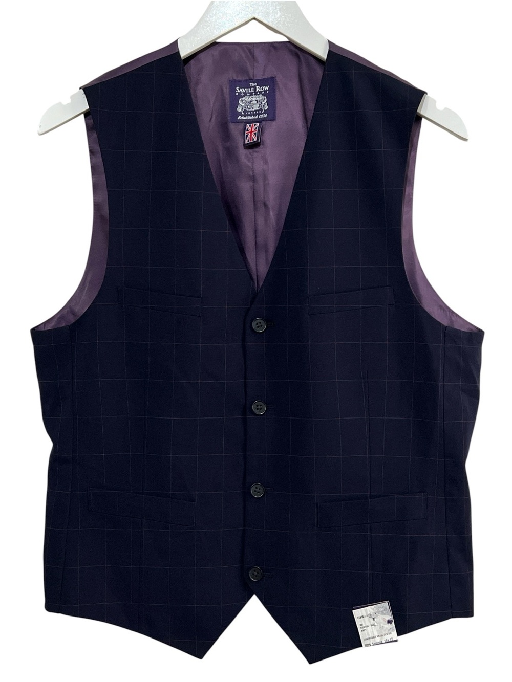 The Savile Row Company London Brixton Waistcoat Vest - Mens 40R - Navy / Purple.